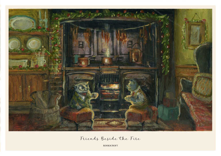 Friends Beside the Fireplace Art Poster